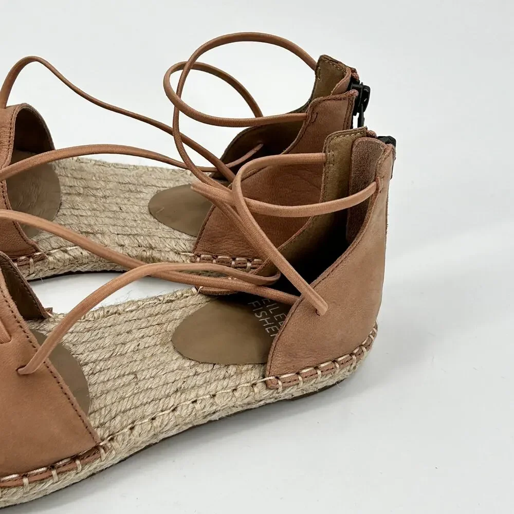 NWOT Eileen Fisher D’Orsay Lee Espadrille Flat Sandals 5 Tan Latte Leather